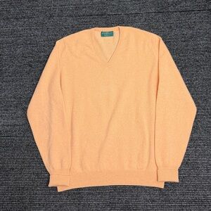 Alan Paine Sweater Men UK 46 EUR 54 XL Orange Cashmere V Neck Knit Great Britain